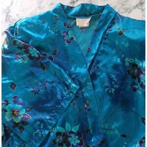 California Dynasty Vtg Large‎ Kimono Robe Blue Floral Boho Cottagecore  READ